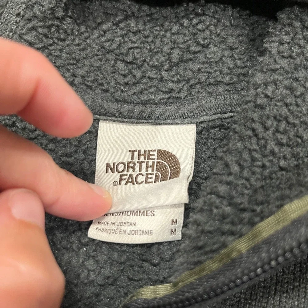 The North Face Gordon Lyons Hoodie Mens Medium Green Grey Sherpa Fleece Jacket
